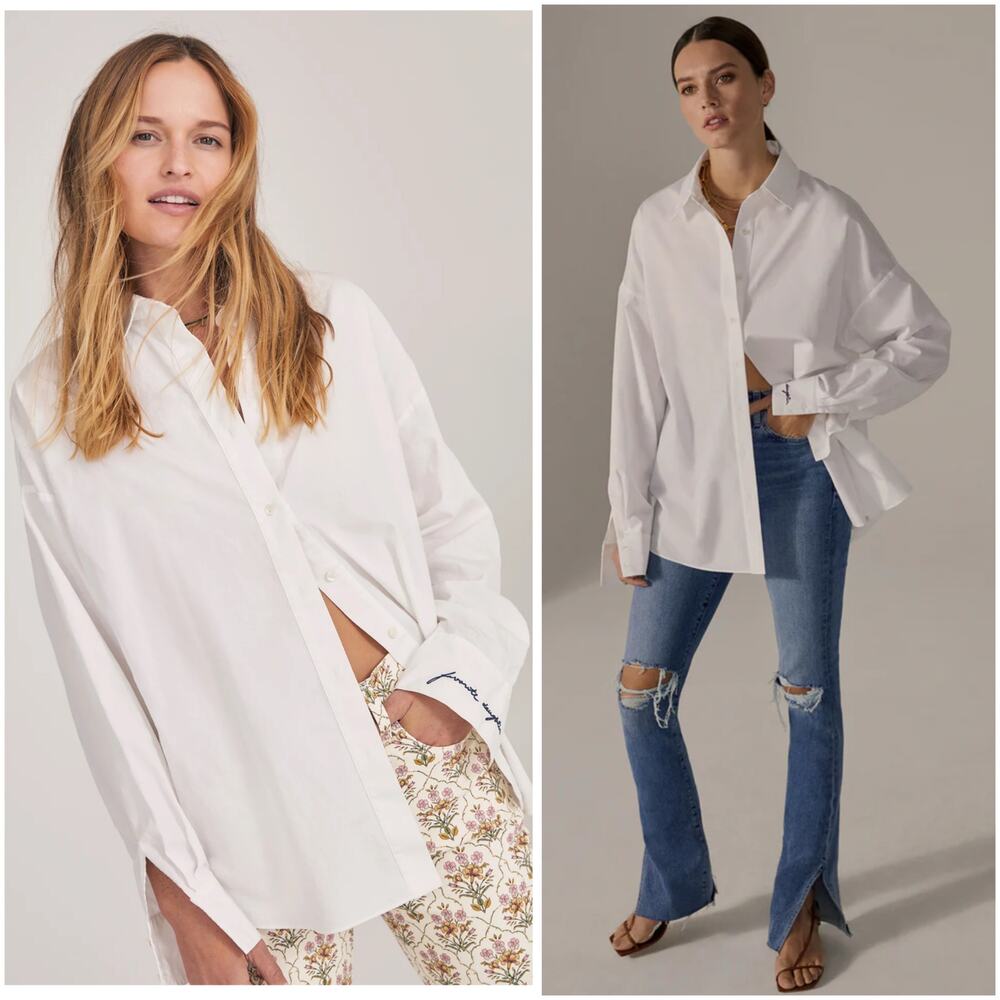 Favorite Daughter White Button-Up Oversized Cotton Shirt